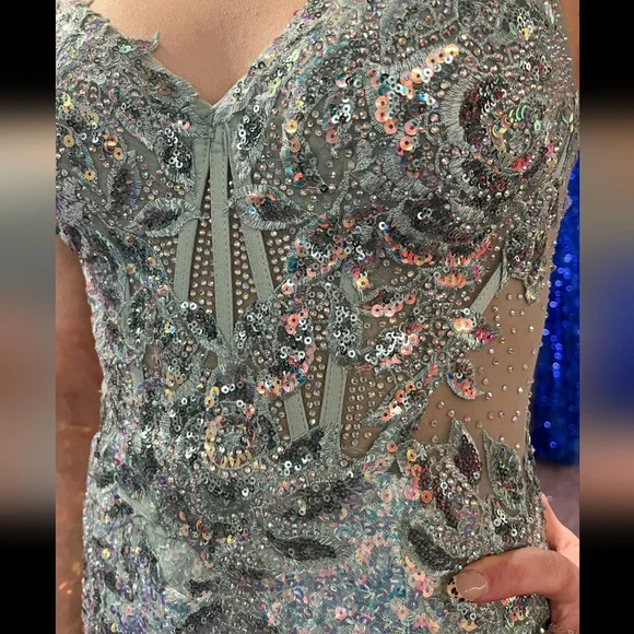 Lace-Up Long Sequin Prom Dress: Nox Anabel G1655 - Picture 5 of 9